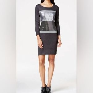 Calvin Klein Charcoal Gray Colorblocked Sequined Shimmer Sweater